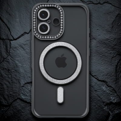Apple İphone 16 Plus Kılıf Joke Simli Magneticsafe Kılıf - Siyah