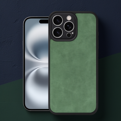 Apple İphone 16 Pro Kılıf Aras Deri Kapak - Koyu Yeşil