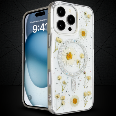 Apple İphone 16 Pro Kılıf Daisy Simli Magsafe Kapak - Gümüş