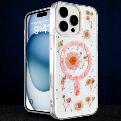 Apple İphone 16 Pro Kılıf Daisy Simli Magsafe Kapak - Pembe