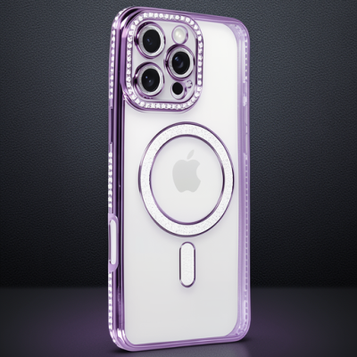 Apple İphone 16 Pro Kılıf Joke Simli Magneticsafe Kılıf - Derin Mor