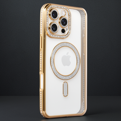 Apple İphone 16 Pro Kılıf Joke Simli Magneticsafe Kılıf - Gold