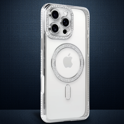 Apple İphone 16 Pro Kılıf Joke Simli Magneticsafe Kılıf - Gümüş