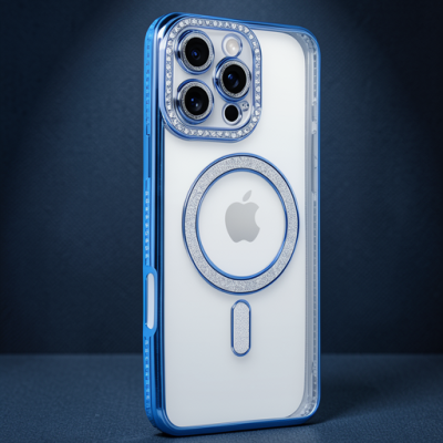 Apple İphone 16 Pro Kılıf Joke Simli Magneticsafe Kılıf - Mavi