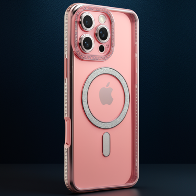 Apple İphone 16 Pro Kılıf Joke Simli Magneticsafe Kılıf - Pembe