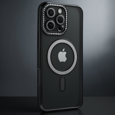 Apple İphone 16 Pro Kılıf Joke Simli Magneticsafe Kılıf - Siyah