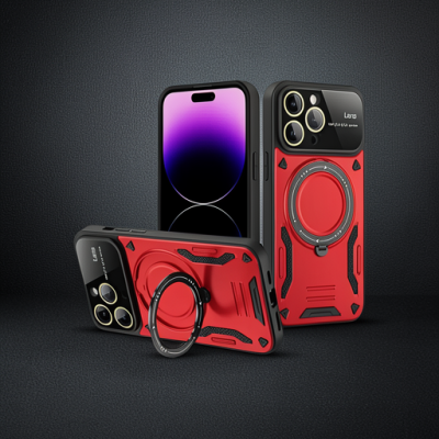 Apple İphone 16 Pro Kılıf Joy Lens Standlı Kapak - Kırmızı