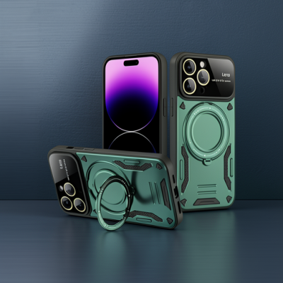 Apple İphone 16 Pro Kılıf Joy Lens Standlı Kapak - Koyu Yeşil