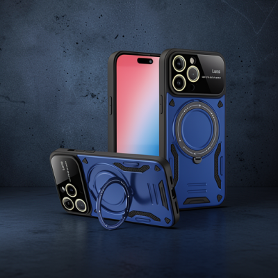 Apple İphone 16 Pro Kılıf Joy Lens Standlı Kapak - Lacivert