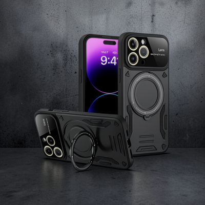 Apple İphone 16 Pro Kılıf Joy Lens Standlı Kapak - Siyah
