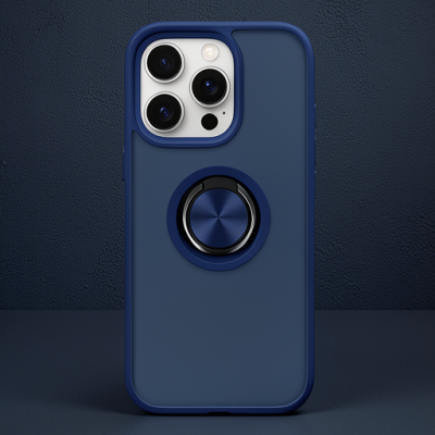 Apple İphone 16 Pro Kılıf Montreal Yüzüklü Silikon Kapak - Lacivert