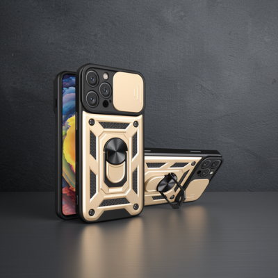 Apple İphone 16 Pro Kılıf Pars Lens Yüzüklü Silikon - Gold
