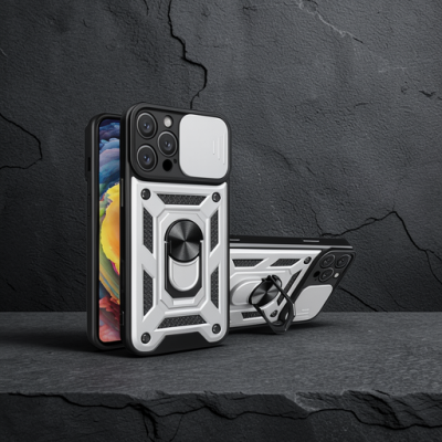 Apple İphone 16 Pro Kılıf Pars Lens Yüzüklü Silikon - Gümüş