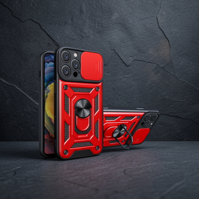 Apple İphone 16 Pro Kılıf Pars Lens Yüzüklü Silikon - Kırmızı