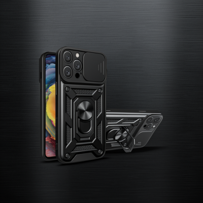 Apple İphone 16 Pro Kılıf Pars Lens Yüzüklü Silikon - Siyah