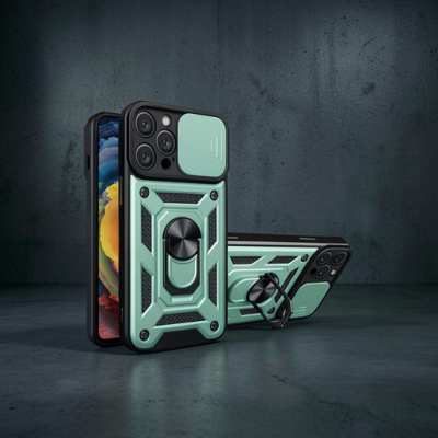 Apple İphone 16 Pro Kılıf Pars Lens Yüzüklü Silikon - Yeşil