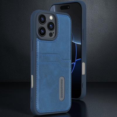 Apple İphone 16 Pro Kılıf Sara Kartvizitli Deri Kılıf - Lacivert
