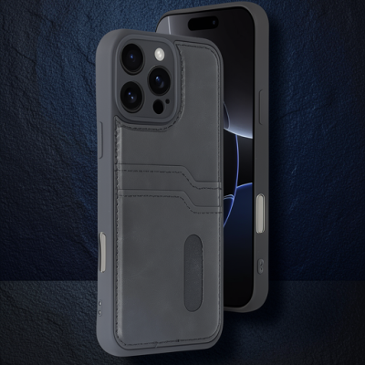 Apple İphone 16 Pro Kılıf Sara Kartvizitli Deri Kılıf - Siyah
