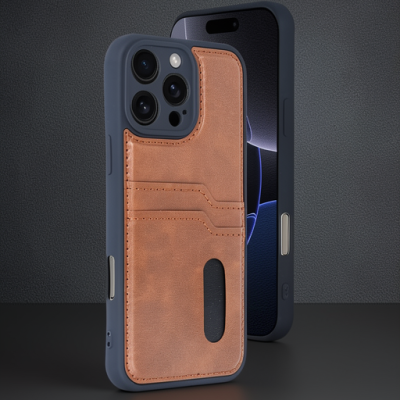 Apple İphone 16 Pro Kılıf Sara Kartvizitli Deri Kılıf - Taba
