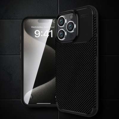 Apple İphone 16 Pro Max Kılıf Auto Focus Karbon Kapak - Siyah