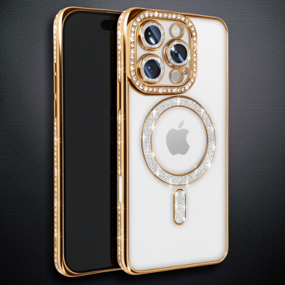 Apple İphone 16 Pro Max Kılıf Joke Simli Magneticsafe Kılıf - Gold