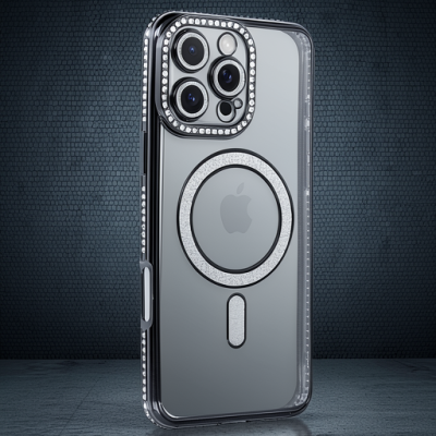 Apple İphone 16 Pro Max Kılıf Joke Simli Magneticsafe Kılıf - Gri