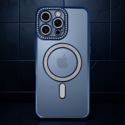 Apple İphone 16 Pro Max Kılıf Joke Simli Magneticsafe Kılıf - Lacivert