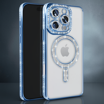 Apple İphone 16 Pro Max Kılıf Joke Simli Magneticsafe Kılıf - Mavi