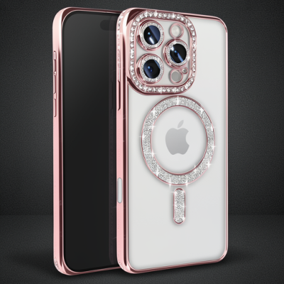 Apple İphone 16 Pro Max Kılıf Joke Simli Magneticsafe Kılıf - Pembe