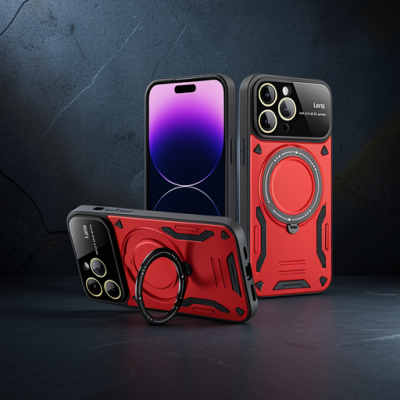 Apple İphone 16 Pro Max Kılıf Joy Lens Standlı Kapak - Kırmızı