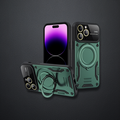 Apple İphone 16 Pro Max Kılıf Joy Lens Standlı Kapak - Koyu Yeşil
