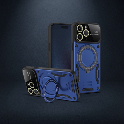 Apple İphone 16 Pro Max Kılıf Joy Lens Standlı Kapak - Lacivert
