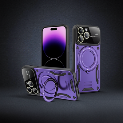 Apple İphone 16 Pro Max Kılıf Joy Lens Standlı Kapak - Mor