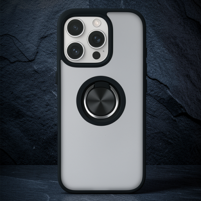 Apple İphone 16 Pro Max Kılıf Montreal Yüzüklü Silikon Kapak - Siyah