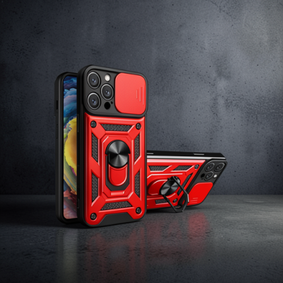 Apple İphone 16 Pro Max Kılıf Pars Lens Yüzüklü Silikon - Kırmızı