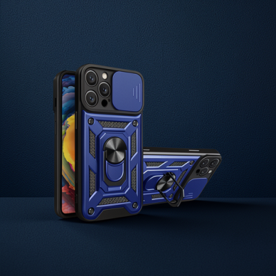 Apple İphone 16 Pro Max Kılıf Pars Lens Yüzüklü Silikon - Lacivert