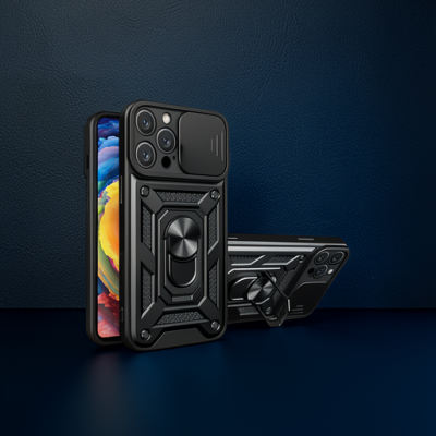 Apple İphone 16 Pro Max Kılıf Pars Lens Yüzüklü Silikon - Siyah