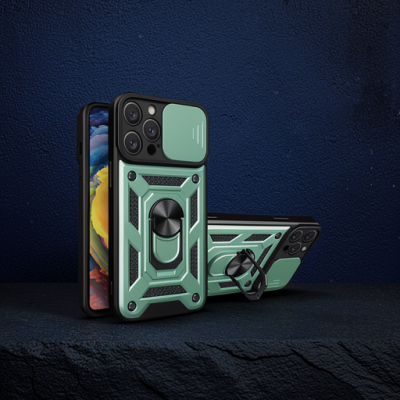 Apple İphone 16 Pro Max Kılıf Pars Lens Yüzüklü Silikon - Yeşil