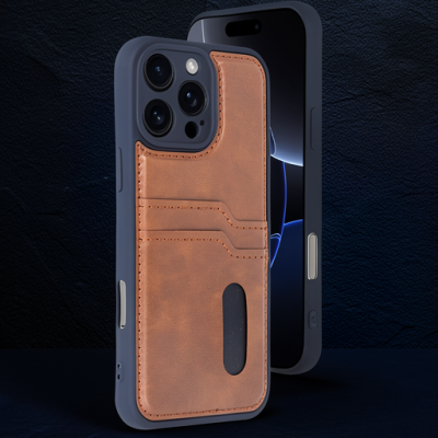 Apple İphone 16 Pro Max Kılıf Sara Kartvizitli Deri Kılıf - Taba