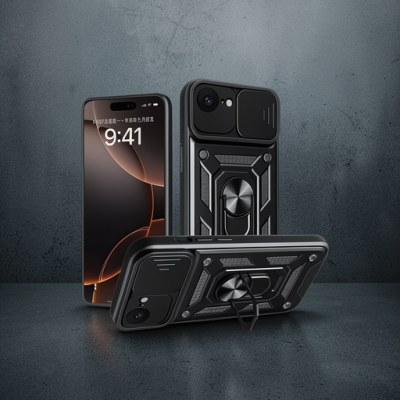 Apple İphone 16e Kılıf Pars Lens Yüzüklü Silikon - Siyah