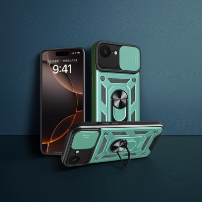 Apple İphone 16e Kılıf Pars Lens Yüzüklü Silikon - Yeşil