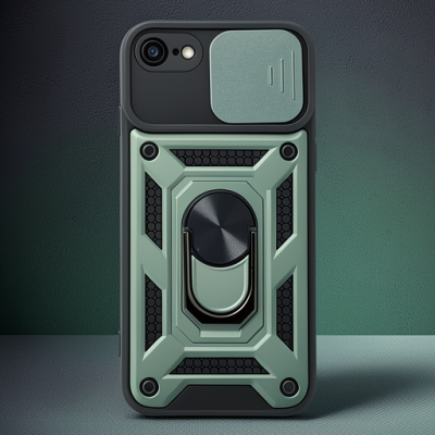 Apple İphone 7 Kılıf Pars Lens Yüzüklü Silikon - Yeşil