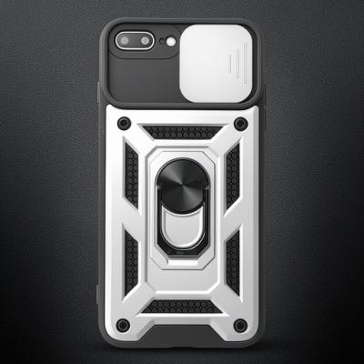 Apple İphone 7 Plus Kılıf Pars Lens Yüzüklü Silikon - Gümüş