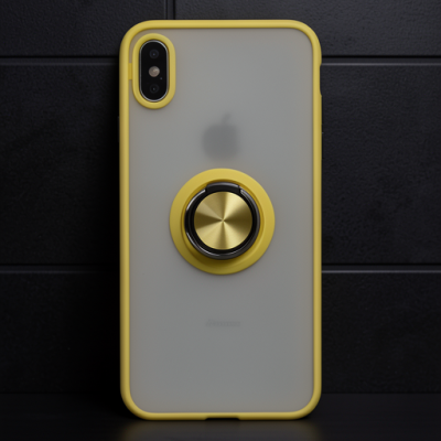 Apple İphone X Kılıf Montreal Yüzüklü Silikon Kapak - Sarı