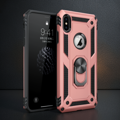 Apple İphone X Kılıf Sofya Yüzüklü Silikon Kapak - Rose