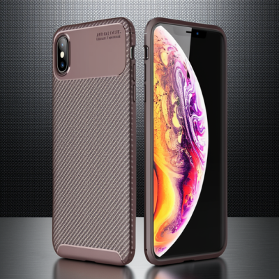 Apple İphone Xs Max Kılıf Auto Focus Karbon Kapak - Kahverengi