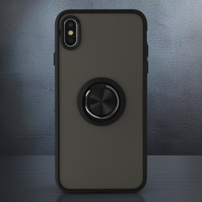 Apple İphone Xs Max Kılıf Montreal Yüzüklü Silikon Kapak - Siyah