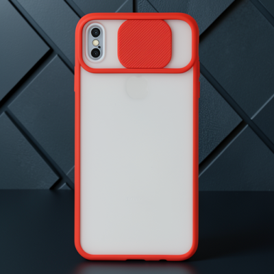 Apple İphone Xs Max Kılıf Palm Buzlu Kamera Sürgülü Silikon - Kırmızı