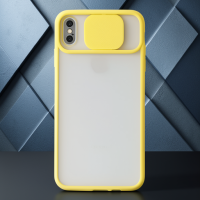 Apple İphone Xs Max Kılıf Palm Buzlu Kamera Sürgülü Silikon - Sarı