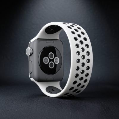 Apple Watch 38mm Ayarlı Delikli Silikon Kordon - Beyaz-siyah